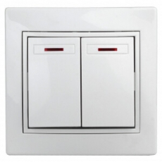 Выключатель двойной с подсветкой, 10А-250В, IP20, СУ, Plano, белый | Б0027603 | Intro